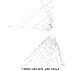 Modern architectural drawing. Architecture background. Skyscraper building