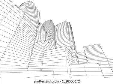 Modern architectural drawings 3d illustration