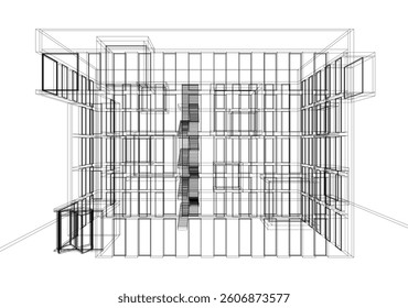 Modern architectural facade with geometric cube balconies, white building with cube elements