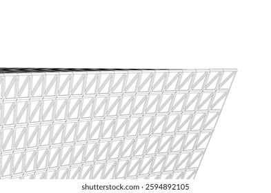 Modern Architectural Facade with Geometric Triangular Grid Pattern – 3D Render of Futuristic Building Structure