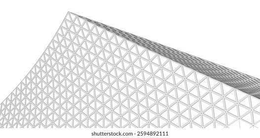Modern Architectural Facade with Geometric Triangular Grid Pattern – 3D Render of Futuristic Building Structure