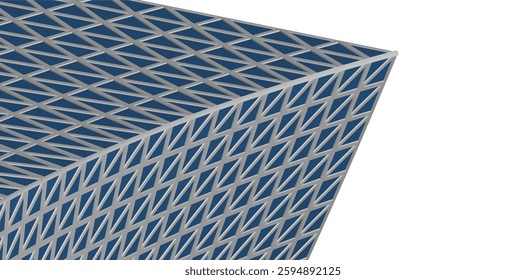Modern Architectural Facade with Geometric Triangular Grid Pattern – 3D Render of Futuristic Building Structure