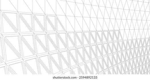 Modern Architectural Facade with Geometric Triangular Grid Pattern – 3D Render of Futuristic Building Structure