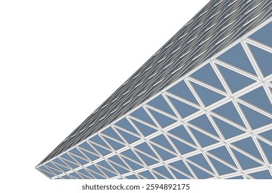 Modern Architectural Facade with Geometric Triangular Grid Pattern – 3D Render of Futuristic Building Structure