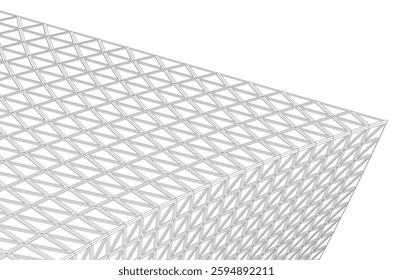 Modern Architectural Facade with Geometric Triangular Grid Pattern – 3D Render of Futuristic Building Structure