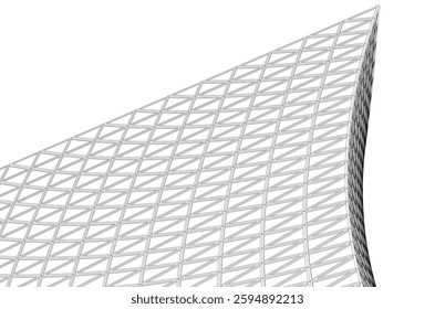 Modern Architectural Facade with Geometric Triangular Grid Pattern – 3D Render of Futuristic Building Structure