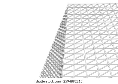 Modern Architectural Facade with Geometric Triangular Grid Pattern – 3D Render of Futuristic Building Structure