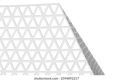 Modern Architectural Facade with Geometric Triangular Grid Pattern – 3D Render of Futuristic Building Structure