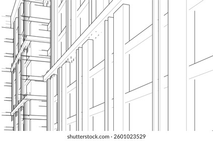 Modern Architectural Linear Wireframe 3d Sketch