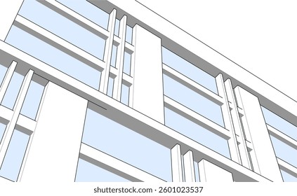 Modern Architectural Linear Wireframe 3d Sketch