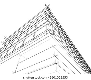 Modern Architectural Linear Wireframe 3d Sketch
