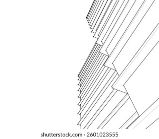 Modern Architectural Linear Wireframe 3d Sketch