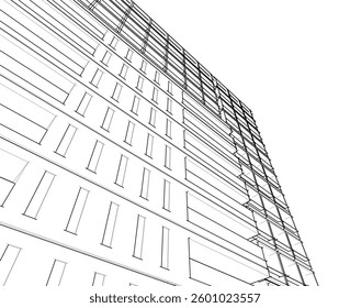 Modern Architectural Linear Wireframe 3d Sketch