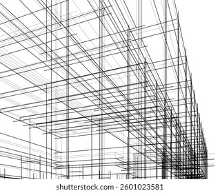 Modern Architectural Linear Wireframe 3d Sketch