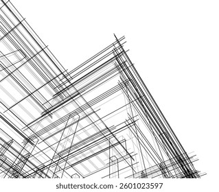 Modern Architectural Linear Wireframe 3d Sketch
