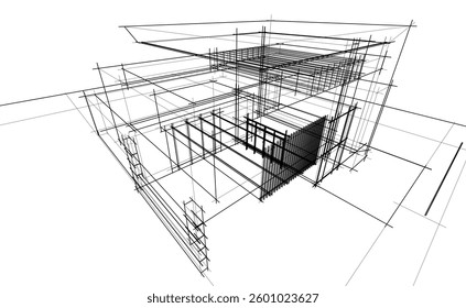 Modern Architectural Linear Wireframe 3d Sketch