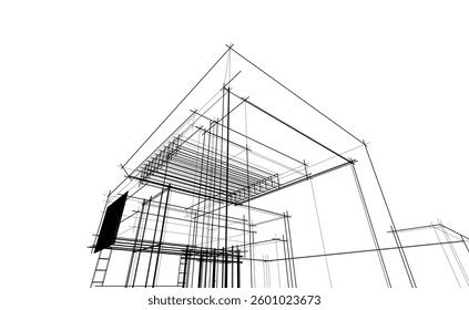 Modern Architectural Linear Wireframe 3d Sketch