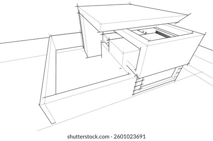 Modern Architectural Linear Wireframe 3d Sketch