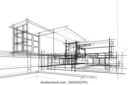 Modern Architectural Linear Wireframe 3d Sketch