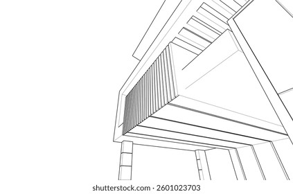 Modern Architectural Linear Wireframe 3d Sketch