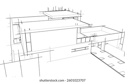 Modern Architectural Linear Wireframe 3d Sketch
