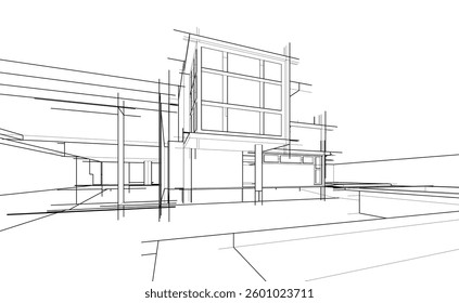 Modern Architectural Linear Wireframe 3d Sketch