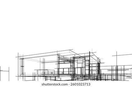 Modern Architectural Linear Wireframe 3d Sketch