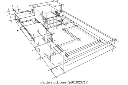 Modern Architectural Linear Wireframe 3d Sketch
