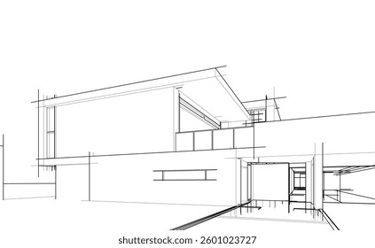 Modern Architectural Linear Wireframe 3d Sketch
