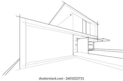 Modern Architectural Linear Wireframe 3d Sketch
