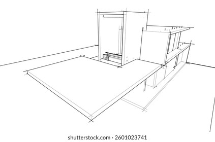 Modern Architectural Linear Wireframe 3d Sketch