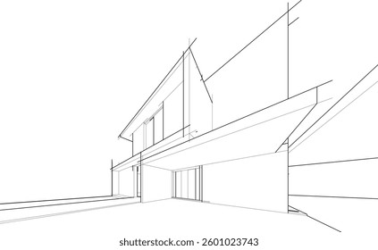 Modern Architectural Linear Wireframe 3d Sketch