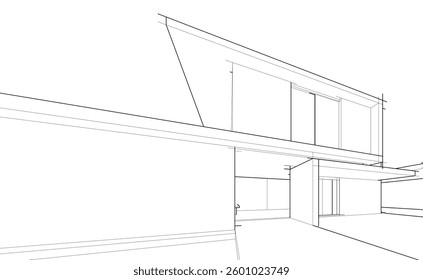 Modern Architectural Linear Wireframe 3d Sketch