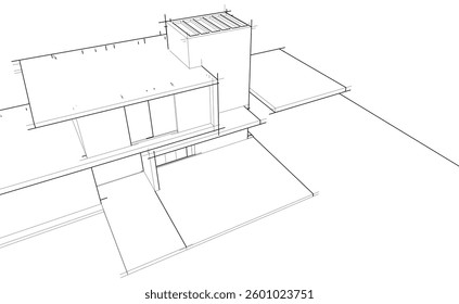 Modern Architectural Linear Wireframe 3d Sketch