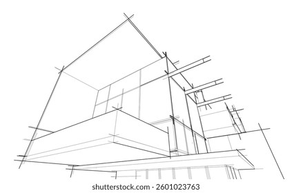 Modern Architectural Linear Wireframe 3d Sketch