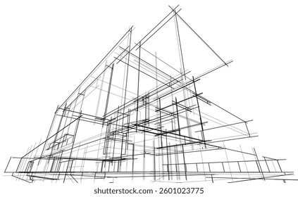 Modern Architectural Linear Wireframe 3d Sketch