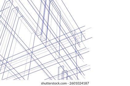 Modern Architectural Linear Wireframe 3d Sketch
