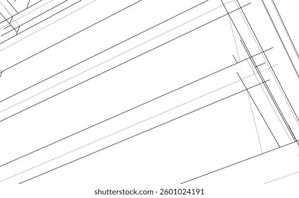 Modern Architectural Linear Wireframe 3d Sketch
