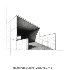 Modern architectural sketch with sharp lines and shadows.