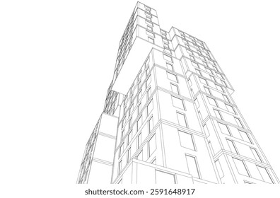  Modern Architectural Wireframe. Futuristic building perspective
