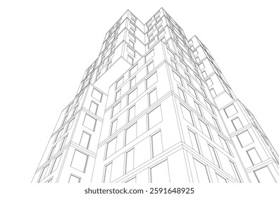  Modern Architectural Wireframe. Futuristic building perspective