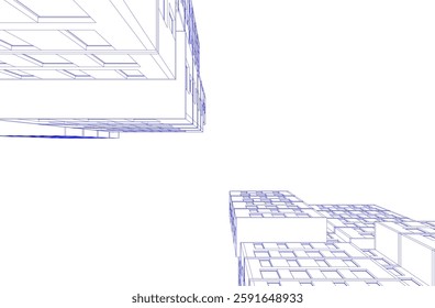 Modern Architectural Wireframe. Futuristic building perspective