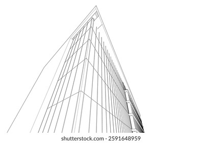  Modern Architectural Wireframe. Futuristic building perspective
