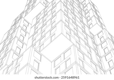  Modern Architectural Wireframe. Futuristic building perspective