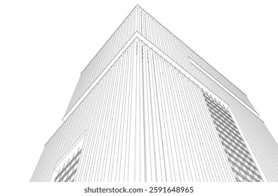  Modern Architectural Wireframe. Futuristic building perspective