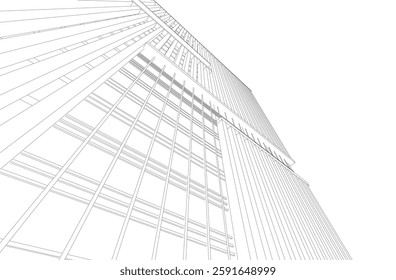  Modern Architectural Wireframe. Futuristic building perspective