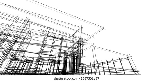 Modern Architectural Wireframe. Futuristic Skyscraper Perspective