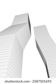 Modern Architectural Wireframe. Futuristic Skyscraper Perspective