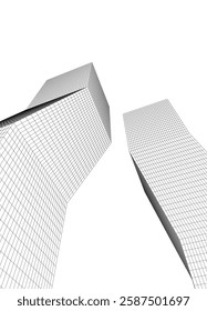 Modern Architectural Wireframe. Futuristic Skyscraper Perspective
