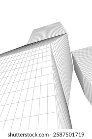 Modern Architectural Wireframe. Futuristic Skyscraper Perspective